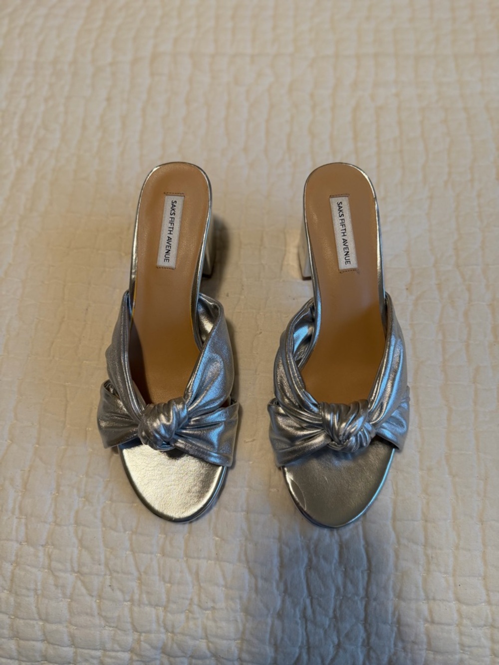 Saks Fifth Avenue Metallic Silver Knot-Front Slide Sandal